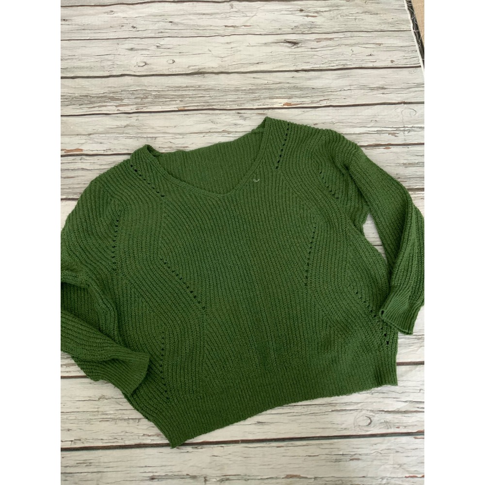Shein Curve Green V-Neck Pointelle Knit Sweater Plus Size 0XL Chunky Pullover‎